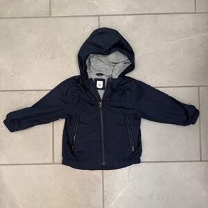 Baby GAP Toddler 2T Navy Blue Hooded Windbreaker Jacket Jersey Lined Zip Up